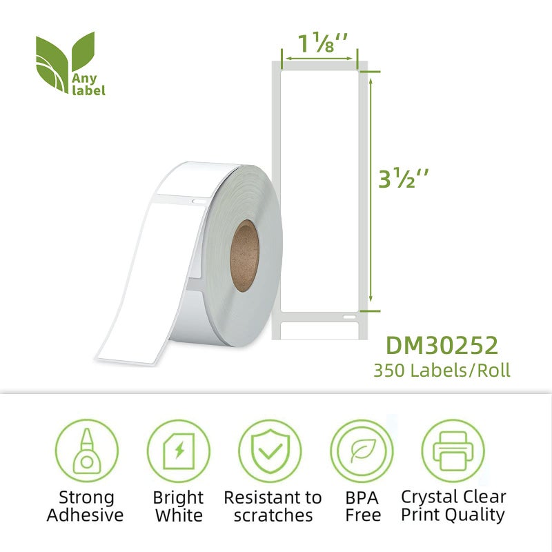 أي تسمية Anylabel متوافق مع 1-1/8" x 3-1/2" استبدال الملصقات الحرارية المباشرة لـ DYMO 30252 الرموز الشريطية لعنوان البريد، متوافق مع طابعات سطح المكتب Rollo وDYMO 4XL وZebra (24 لفة، 350 ملصق/لفة) - Image 2